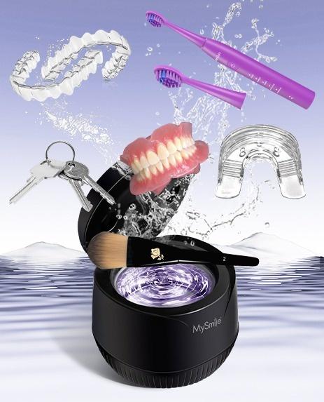MySmile Ultrasonic Retainer Cleaner Machine - 45kHz Deep Cleaning for Aligners, Dentures, Night Guards & Jewelry