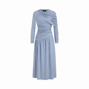 Cider Long Sleeve Asymmetrical Ruched Maxi Dress