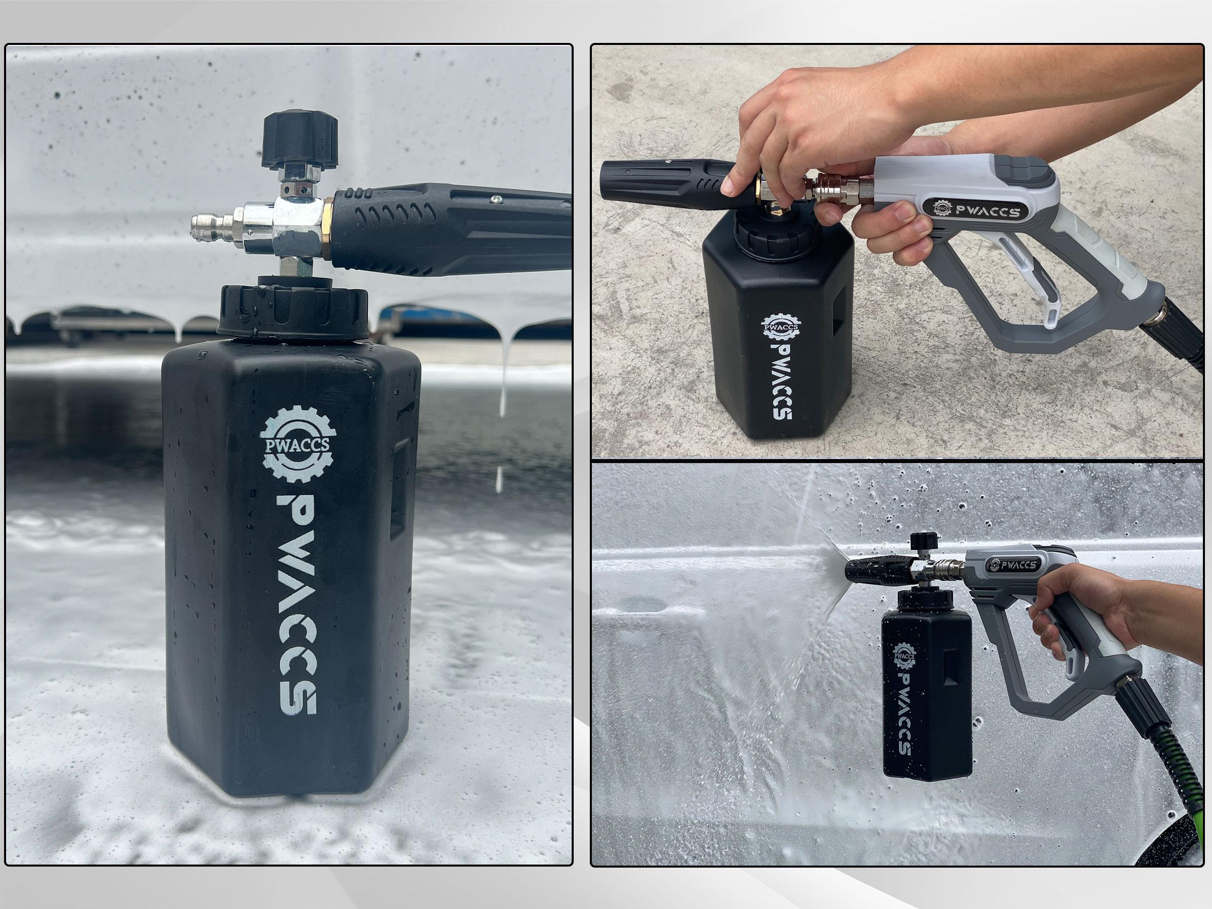 PWACCS Pressure Washer Foam Cannon 4000 PSI with Short Handle, 1.5 Liter, M22-14mm Fitting, High-Density Foam for Car Wash and Versatile Cleaning