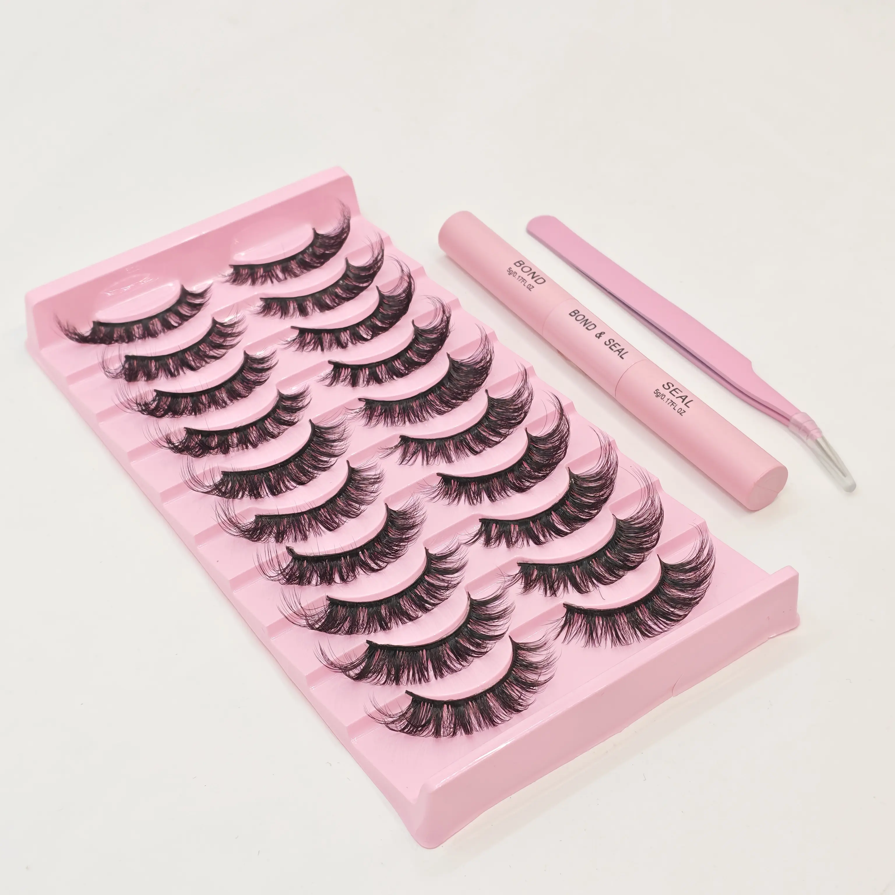 3 in 1 set 10 Pairs  Fluffy Faux Mink Fox Lashes (xx01) with Tweezers&Bond and Seal | Reusable 3D Volume False Eyelashes | Soft & Lightweight | Dramatic Look for Daily/Party | Easy Application |  Great Value Pack