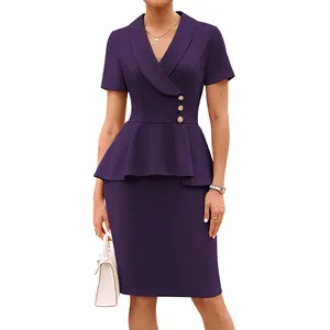 Grace Karin Women Faux Twinset Dress OL Short Sleeve Shawl Lapel Back Slit Bodycon Dress