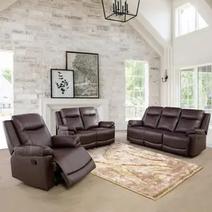 Leather Recliner Sofa Set,Living Room Furniture Set, Leather Couch Set for Living Room, Reclining Sofa Sets Apply Office and Home(Leather Sofa Set 3-Piece) Brown