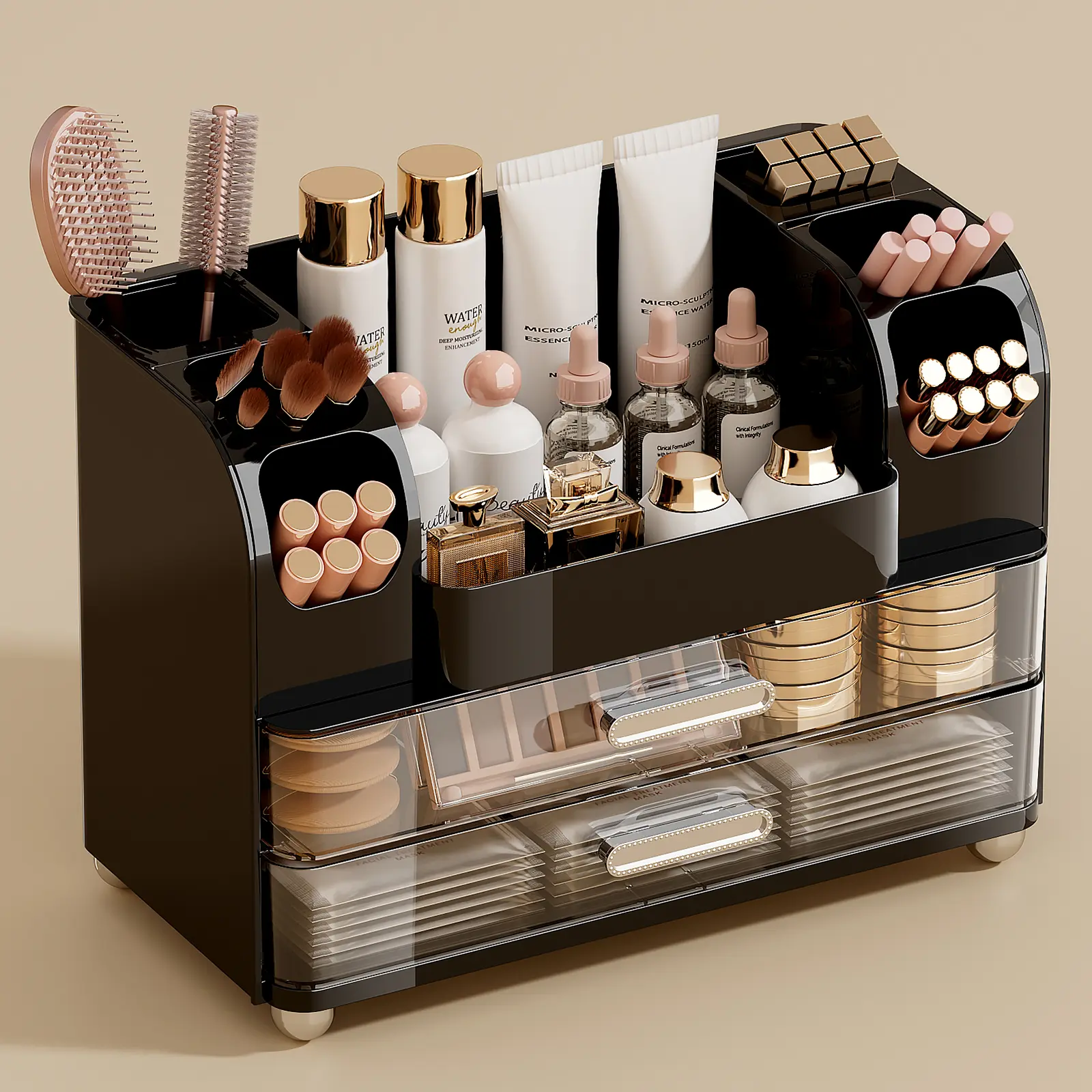 Makeup Organizer for Vanity with 2 Large Drawers, Cosmetic Display Case with Brush Holders, Easy to Storage for Bathroom Countertop Skincare, Desk Office Supplies,dorm essentials,home decor,dorm room inspo,college dorm essentials,dorm haul