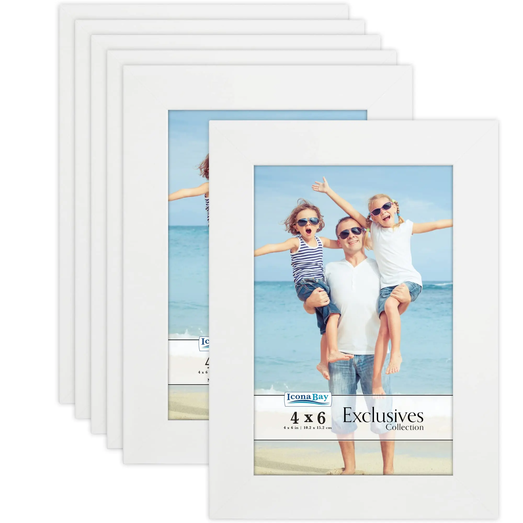 Icona Bay Exclusives Collection Modern 4x6 Wood Composite Durable MDF Photo Frames (White, 6 Pack) - Glass Front, Sleek Design, Table Top/Wall Mount, Home Office Artwork Displays, Home Supplies