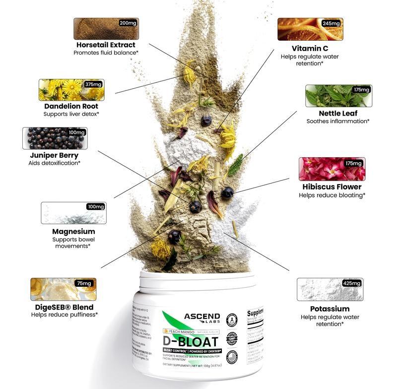 New Brand - D-BLOAT Daily Debloat Powder - ASCEND LABS - 30 Servings - Natural Bloating Relief