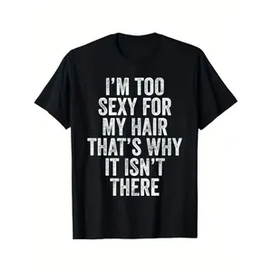 Men'S Humorous T-Shirt - "My Hair, Funny Bald Head" Joke T-Shirt, Round Neck, Short Sleeves, Black with White Text, Casual Comfortable Style