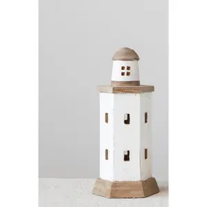 Wood Lighthouse, White & Natural, Small
