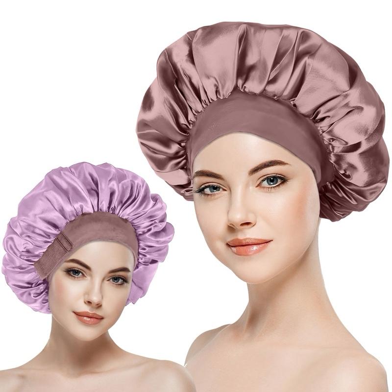 Double Layer Silk Bonnet for Haircare Soft Practical Sleeping Cap with Elastic Tie Band for Curly Natural Hair Comfortable Secure Fit Satin Bonnet for Hair Care Heatless