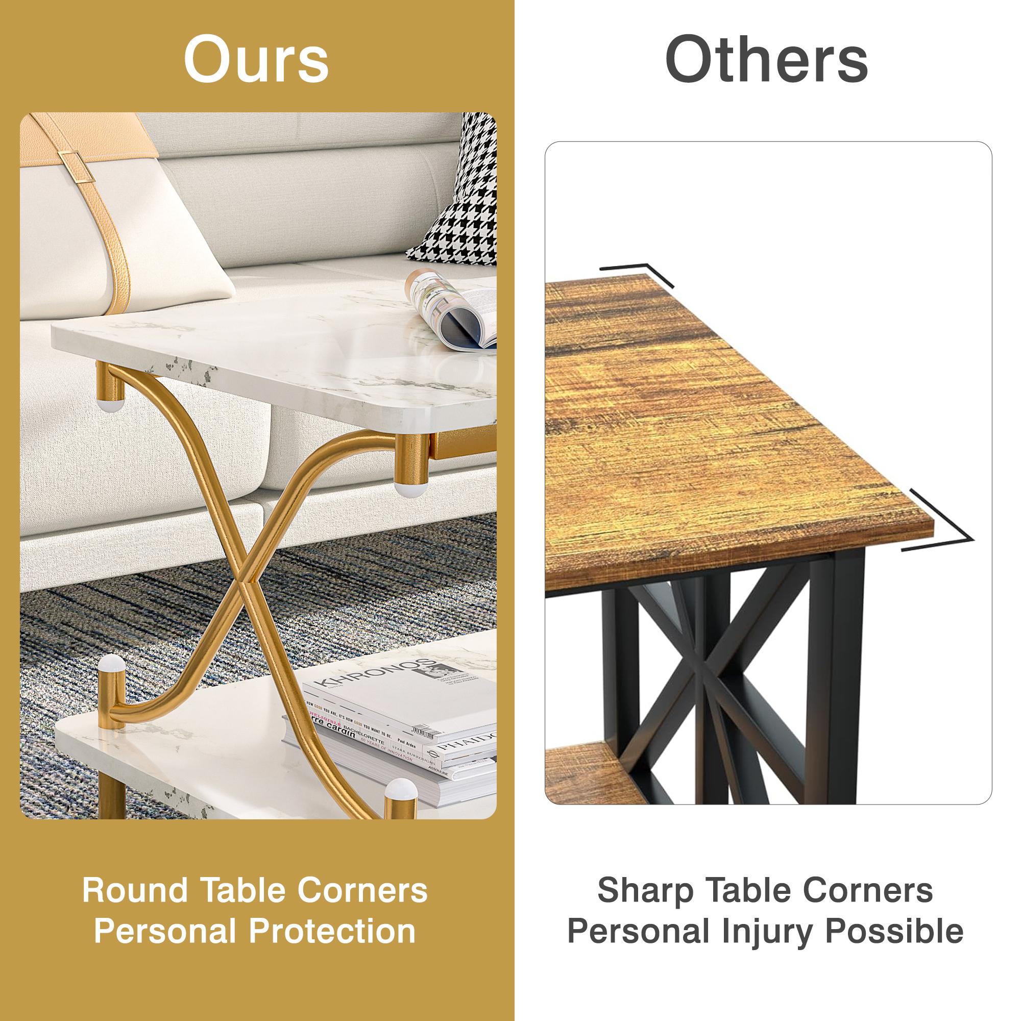 VECELO Coffee Table With Storage And Open Shelves, Modern Rectangle X-Shape Side Metal Frame Wood Console Table For Living Room Office, Brown ,Gold,Black