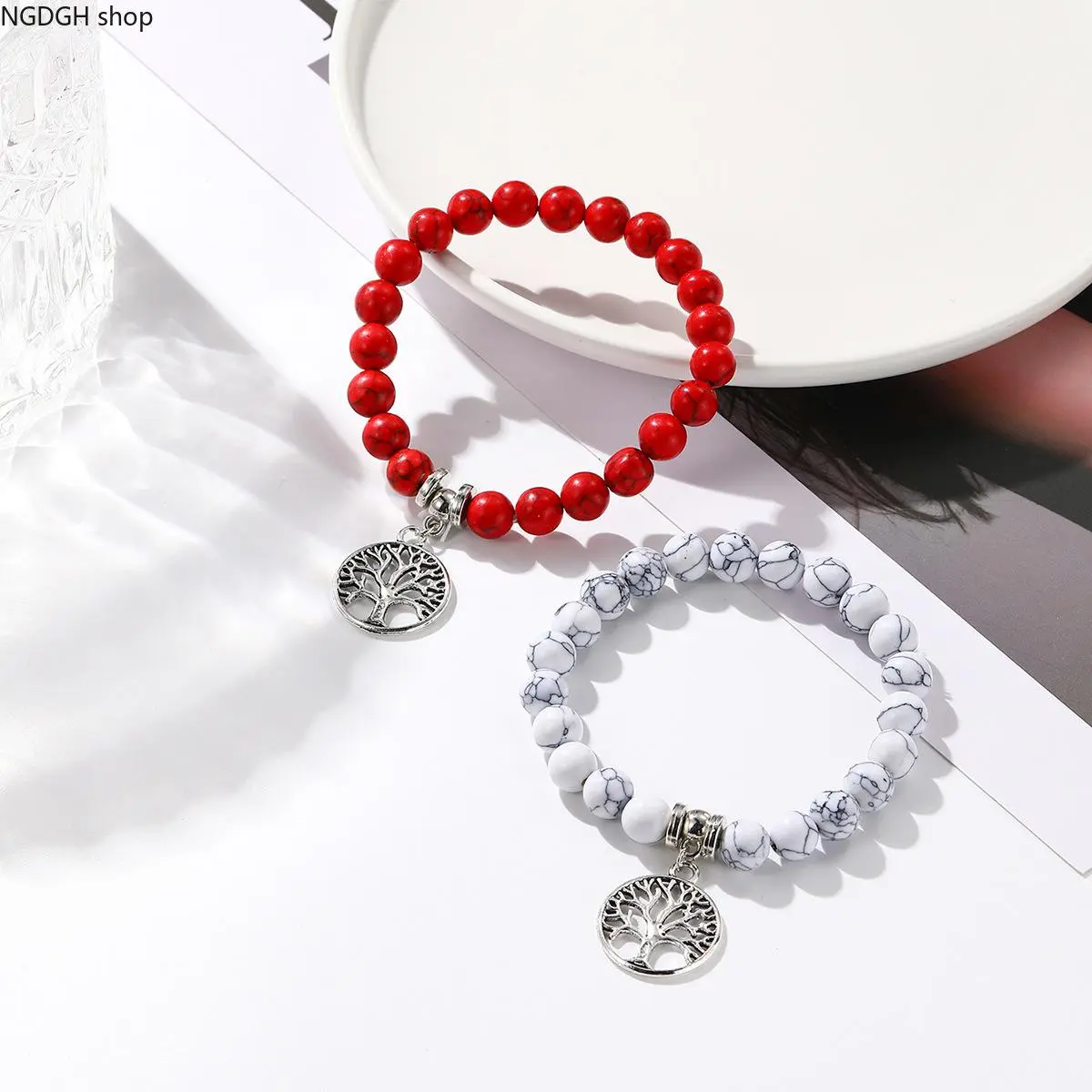 Women's Pure Turquoise Natural Stone Chip Stretch-Fit Bracelet - Lightweight Beaded Charm Band for Daily, Summer Sports Outdoor Wear