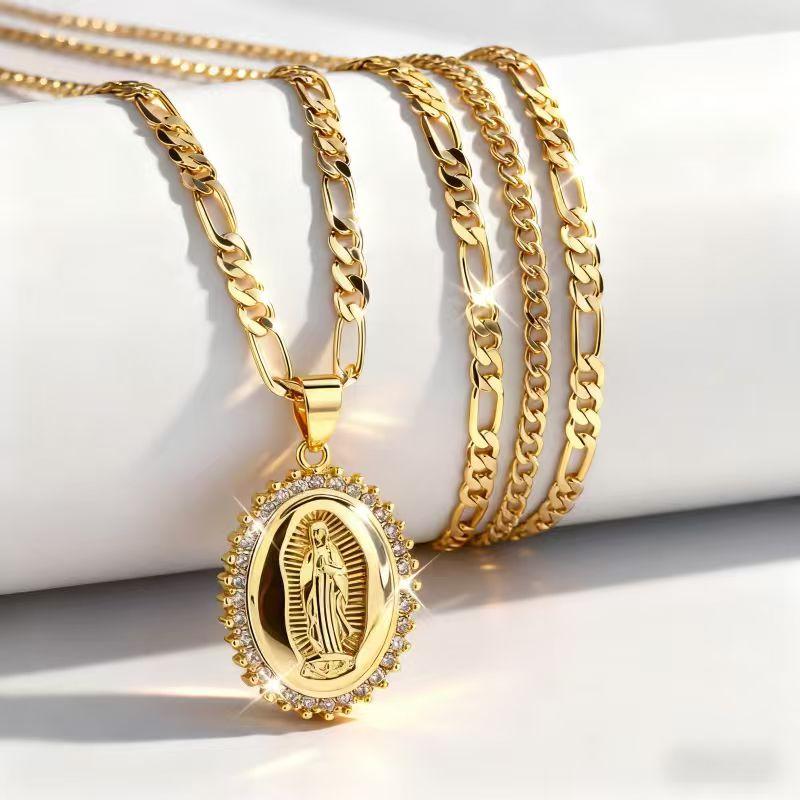 14K Gold Plated Elegant Virgin of Guadalupe Pendant Necklace with Durable Cubic Zirconia for Daily Wear Parties and Special Occasions