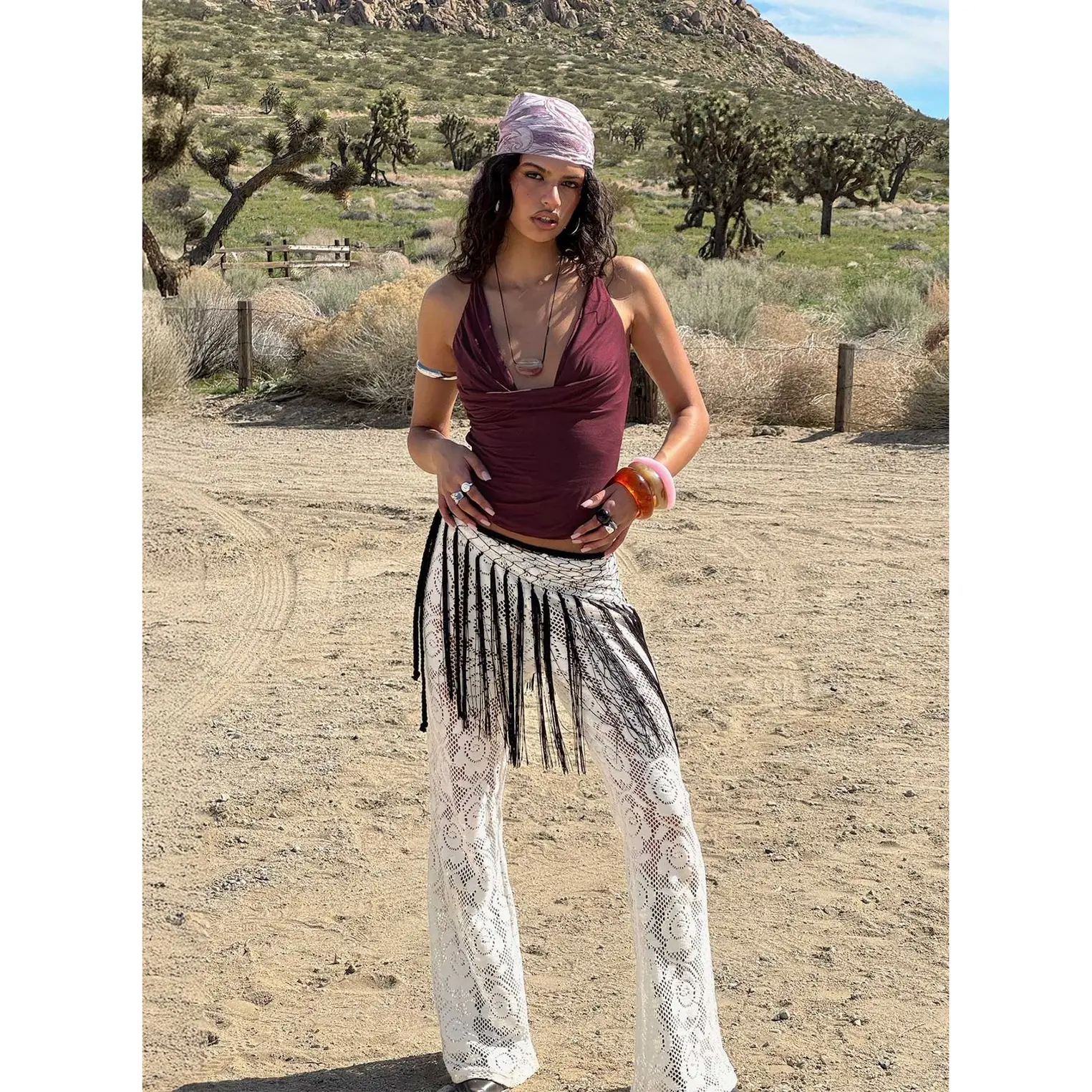 Rosadonna Lace Flare Pants Cream