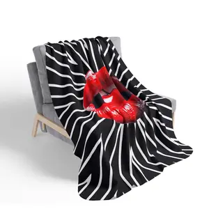 Red Lip Bite, Fleece Blanket | Black White Pop Art
