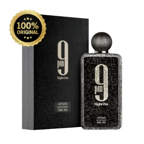 Afnan 9 PM Night Out Unisex Extrait de Parfum (3.4 fl oz/100ml) - Single Bottle Alcohol-Based EDP Spray, Long-Lasting Bold Elegant Captivating Scent with Citrus, Cedarwood, Aromatic Amber Spicy, Fruit, Wood, Musk, Amber Vanilla, for Date Nights & Events