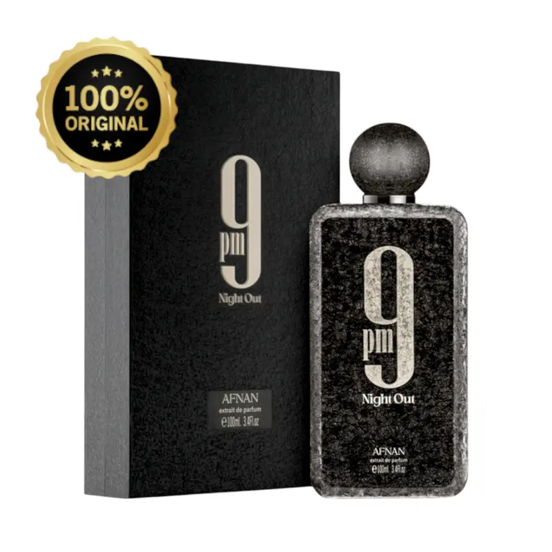 Afnan 9 PM Night Out Unisex Extrait de Parfum (3.4 fl oz/100ml) - Single Bottle Alcohol-Based EDP Spray, Long-Lasting Bold Elegant Captivating Scent with Citrus, Cedarwood, Aromatic Amber Spicy, Fruit, Wood, Musk, Amber Vanilla, for Date Nights & Events