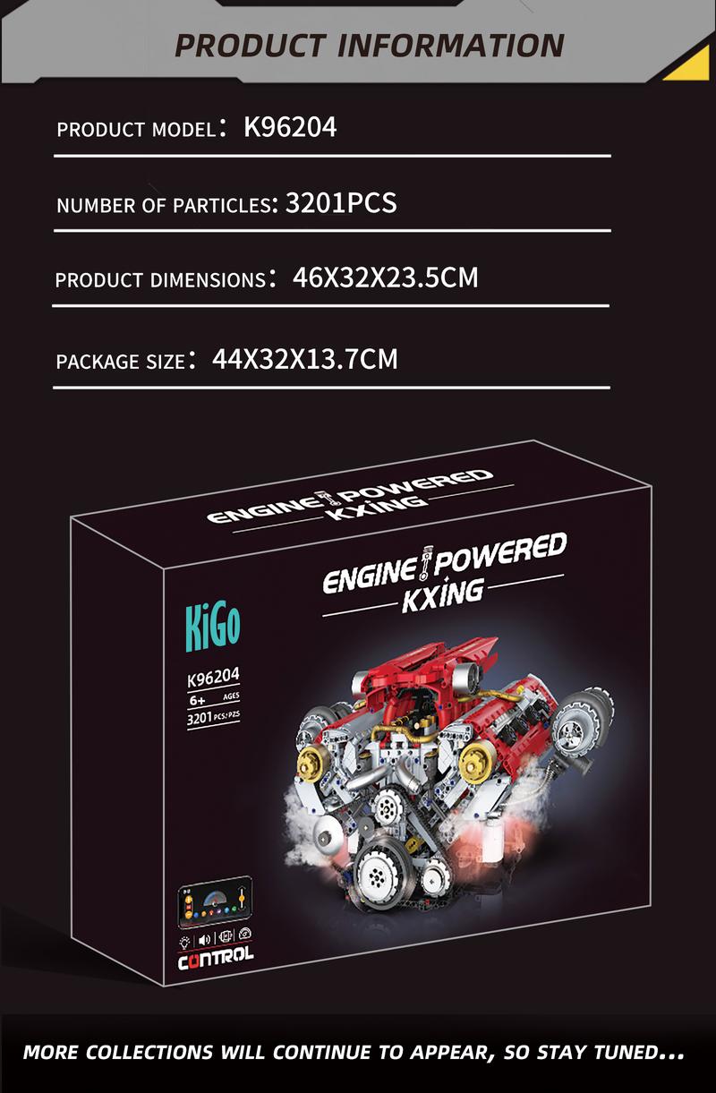 【3160 PCS】Ferrari-Style Motorized V8 Engine Model Building Kit, with APP Control & LED Lights