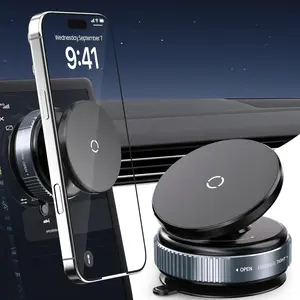 360° Rotatable Vacuum Magnetic Phone Holder, Adjustable Hands-Free Suction Cup Car Phone Mount for Car/Gym/Mirror/Smooth Surface, Compatible with iPhone Android and All Smartphones