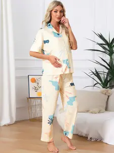 INSPIRE CHIC Maternity Nursing Pajama Sets Short Sleeves Breastfeeding Loungewear Button Down Postpartum Pajamas Pregnancy