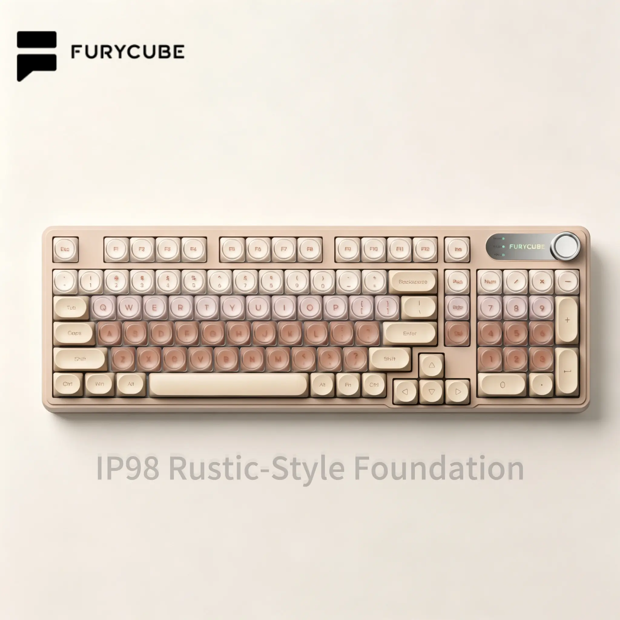 FURYCUBE IP98 Foundation Keyboard 98keys Wired Wireless Keyboard with Number Pad Silent Media Knob Custom RGB Backlit Ergonomic for PC MAC PS4 Xbox ONE Membrane keyboard Office Giftguide Silent pc accessory Rustic Minimalism