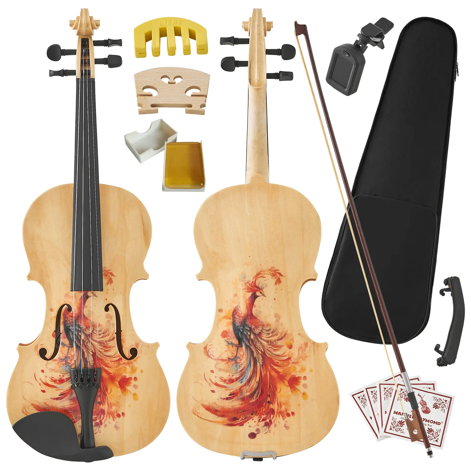 4/4 Full-Size Professional Violin - Handcrafted Aged Tonewood with Artistic Inlay Patterns, Premium Sound, Durable Lightweight Comfortable Design, Excellent Tuning Stability, Complete Accessories, Ideal Unique Gift for Beginners Musicians, Elegant Design