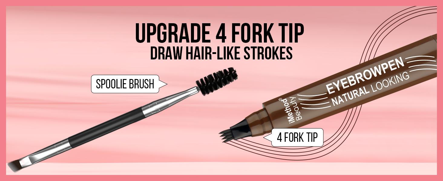 iMethod Microblading Eyebrow Pen - Eyebrow Pencil Magical Upgraded Eye Brow Pencils for Women with 4 Fork Tip & Spoolie Brush for Natural-Looking Hair-Like Defined Brows, Last All-Day Makeup Cosmetic