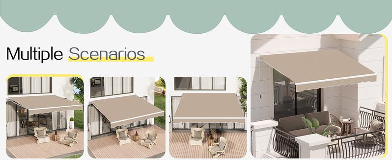 Manual Retractable Awning Water-Resistan Lounge Polyester Cover with Crank Handle, Outdoor for Patio Deck, Home, Backyard, Balcony Aesthetic Canopy Shade Sunshade Canopy