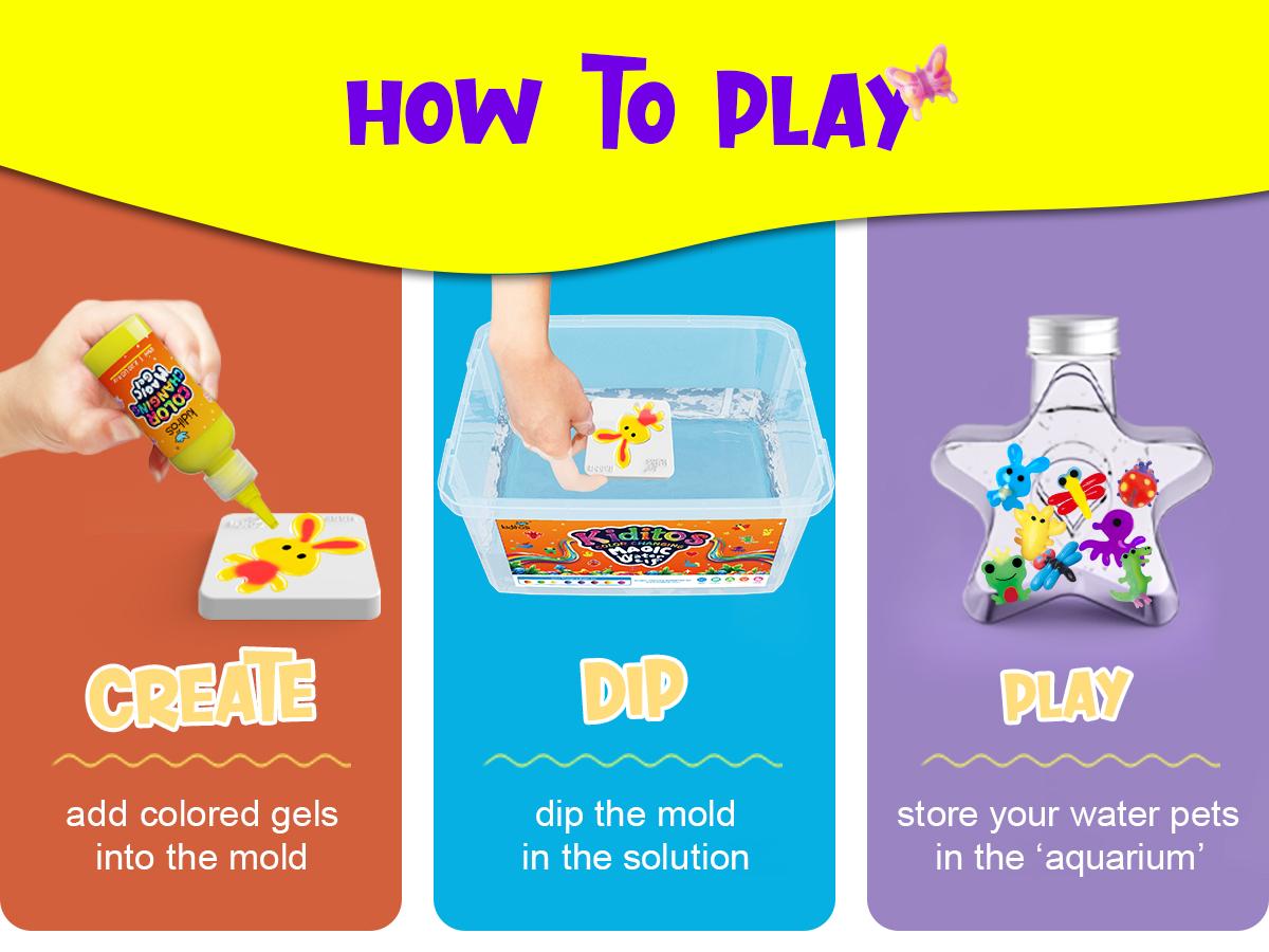 Kiditos Color Changing Magic Water Elf Toy Kit,Aqua Fairy Water Gel Kit-8 Gel&10 Molds-Make Your Own Water Pets&Squishy Toys–Fun Summer DIY Craft Kit,Birthday Gift&Party Favors for Kids Ages 3+