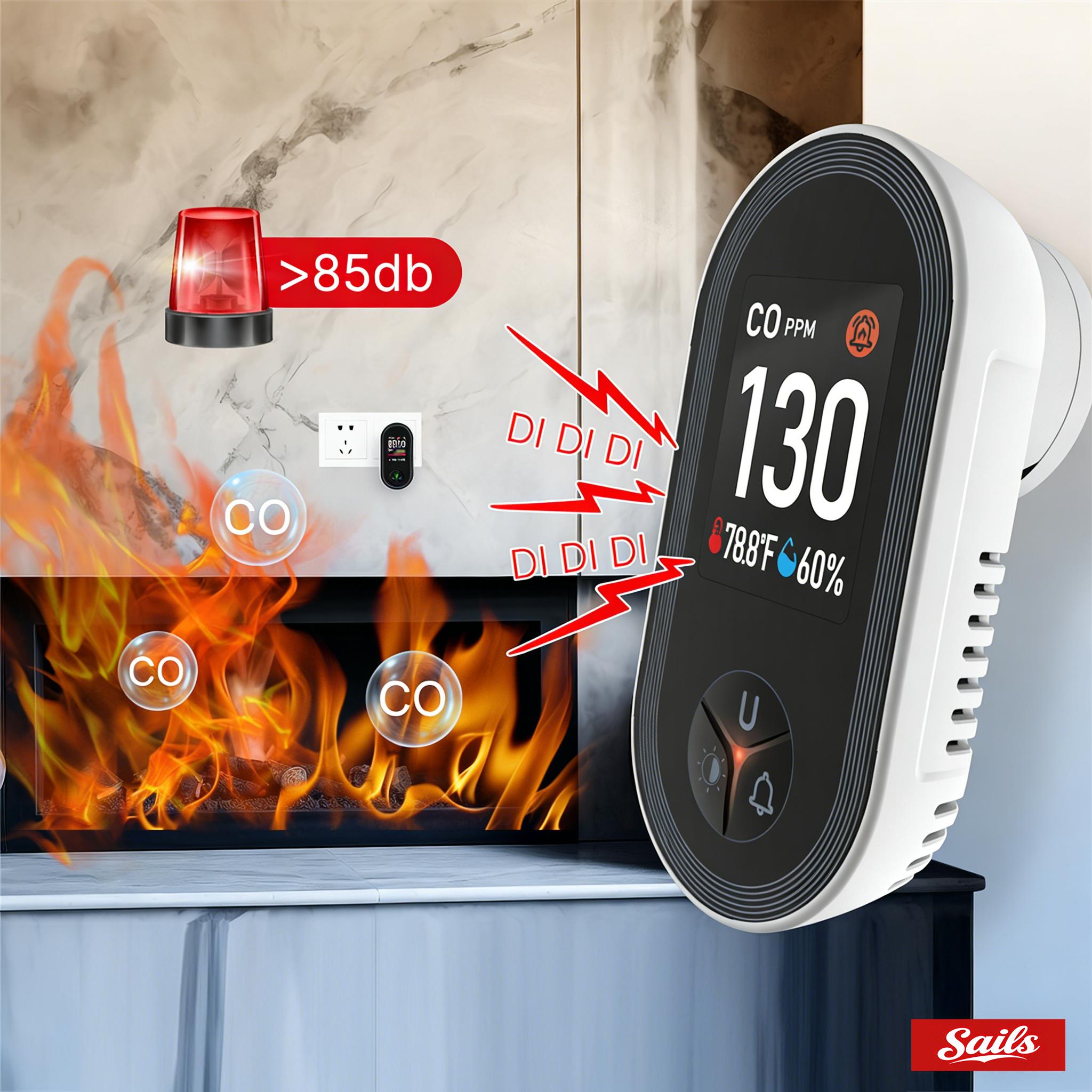 SAILS ALL-IN-ONE Env Sensor with Natural Gas & Temperature Humidity Sensors Plug-and-Play Design High-Definition Display Accurate Alerts Ideal for Kitchen Garage RVs Apartments