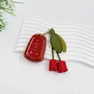 LRTJ Cute Leather Tulip Flower Keychain,Colorful Bag Charms for Handbag,Purse Charms for Tote Bag for Women