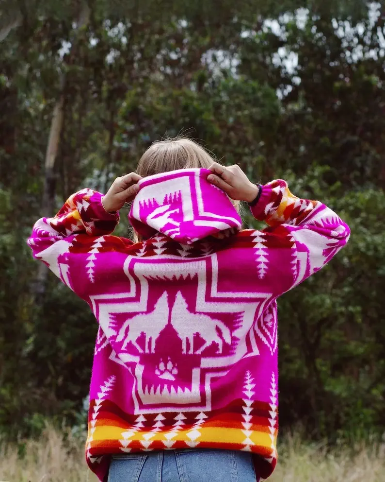Native Southwestern Wool Jacket - Southwest Jacket - Native American Style Coat