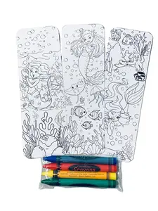 Mermaid Coloring Bookmarks with Crayons Kit - Set of 3 - 2" x 6" Rounded Corner Bookmarks