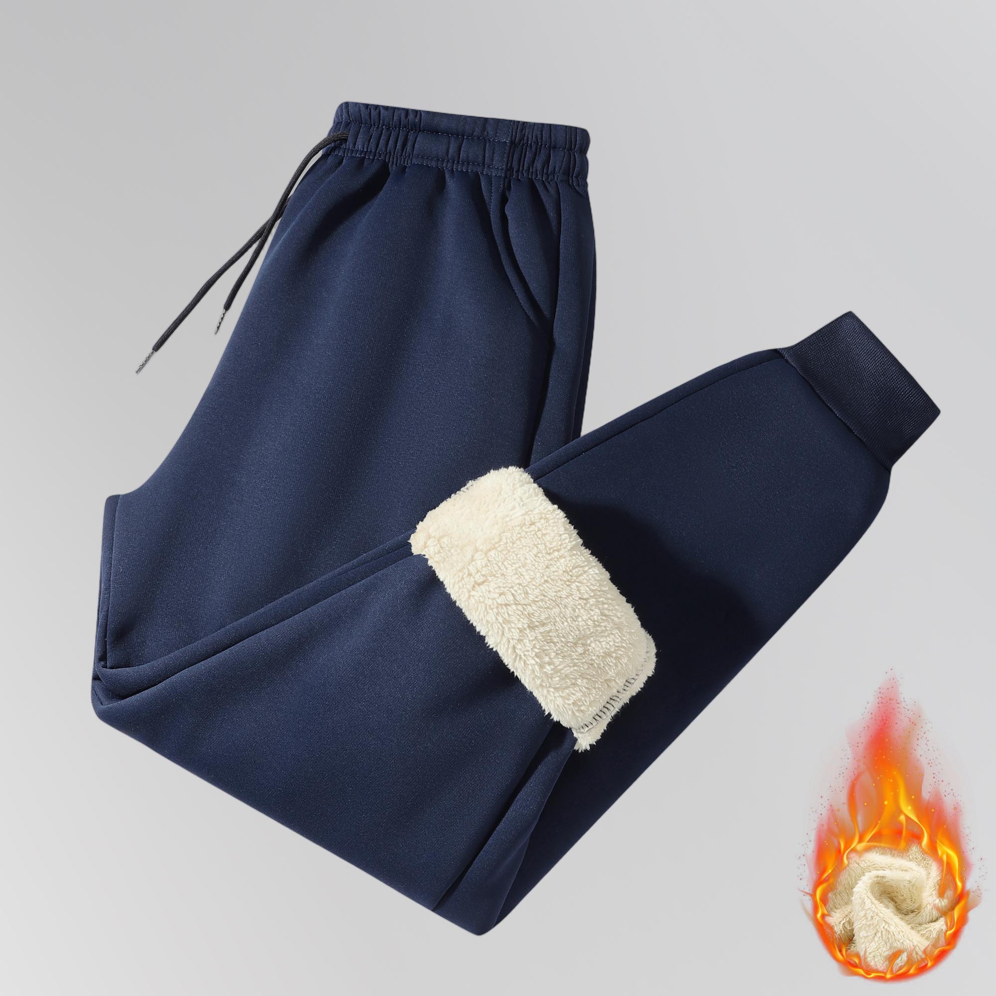 Men's Solid Color Drawstring Waist Joggers Winter Fleece Lined Thick Pocket Casual Trousers, Men's Solid Color Drawstring Fleece Pants, Thick Pockets, Casual Trousers, Men's Warm Drawstring Pants, Stylish Minimalist Zipper Warm Pants