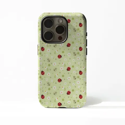 Ladybug Polka Dot Durable iPhone Casing - Retro Cottagecore, Shockproof Crash-Proof Polycarbonate, Matte/Glossy Option, Camera Protection, for iPhone 17/16/16 Plus/15/14/13/12/11 Pro Max, Cellphone Smartphone Accessory for Everyday Users