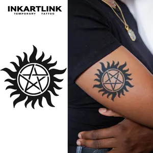 INKARTLINK [2 Sheets] Supernatural Anti-Possession Symbol Tattoos, Flaming Sun & Pentagram Fake Ink, Waterproof Gothic Body Art