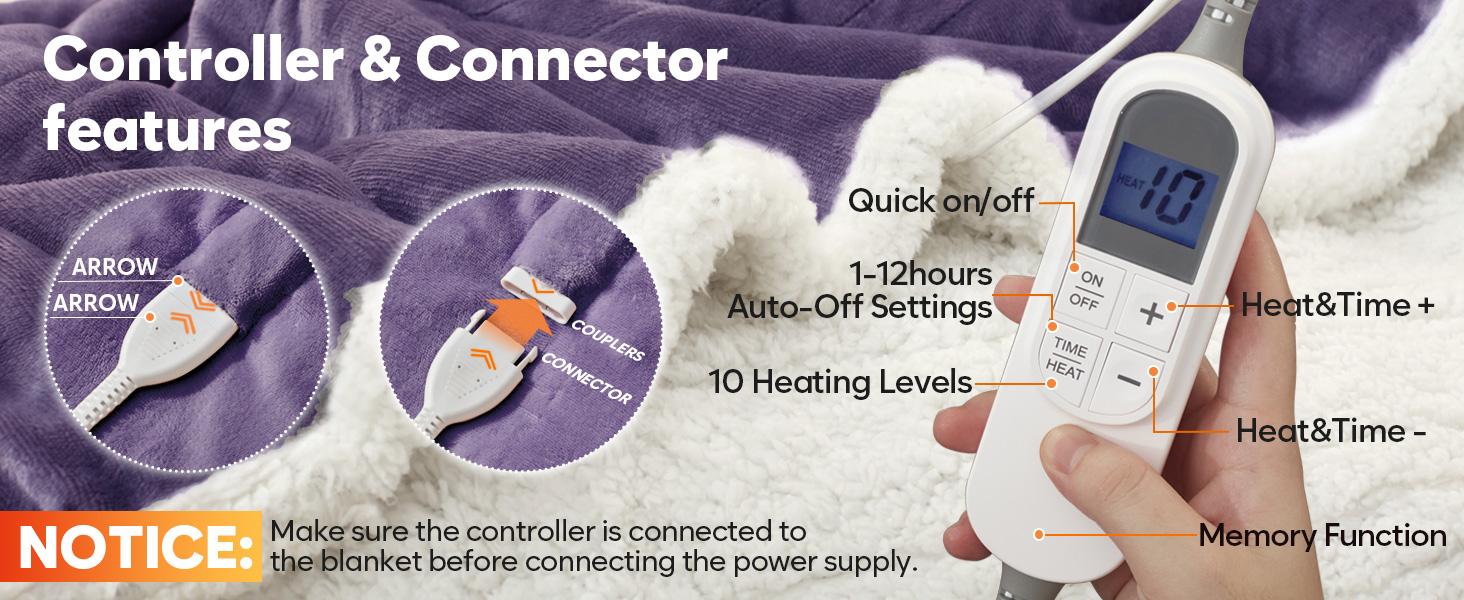 【Black Friday】DOWNCOOL Wearable Electric Heated Blanket with Sleeves & Hood & Foot Pockets Flannel Sherpa Blanket for Adults Heated Blanket with 1-12 Hours Auto-off & 10 Heat Settings 50x70 Inch electric heating for Bedroom Home