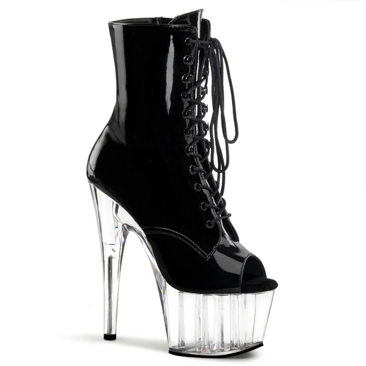 Pleaser Women's Adore-1021 Peep Toe Lace-Up Platform Ankle Boots, Chic 7" Stiletto Heels with Side Zip for Party Wear