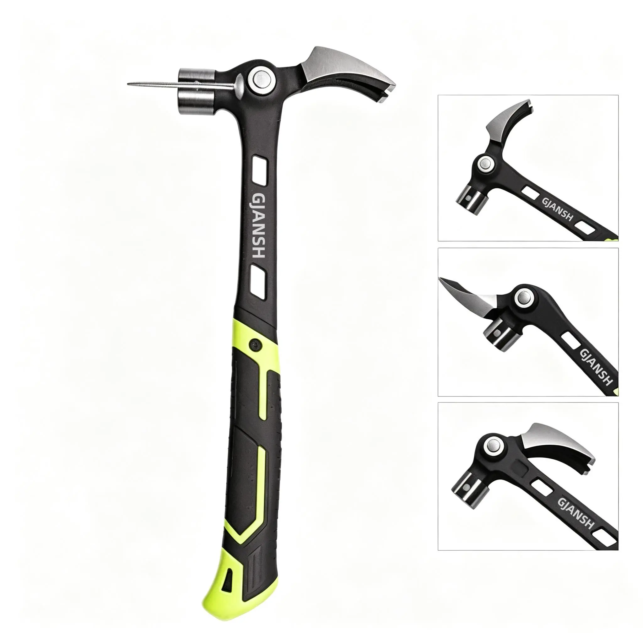GJANSH 16oz Claw Hammer with Magnetic Nail Starter,Indexing Rip Claw,Forged Steel Head,Shock-Absorbing TPR Grip,Heavy Duty Framing & DIY Tool toolupgrade