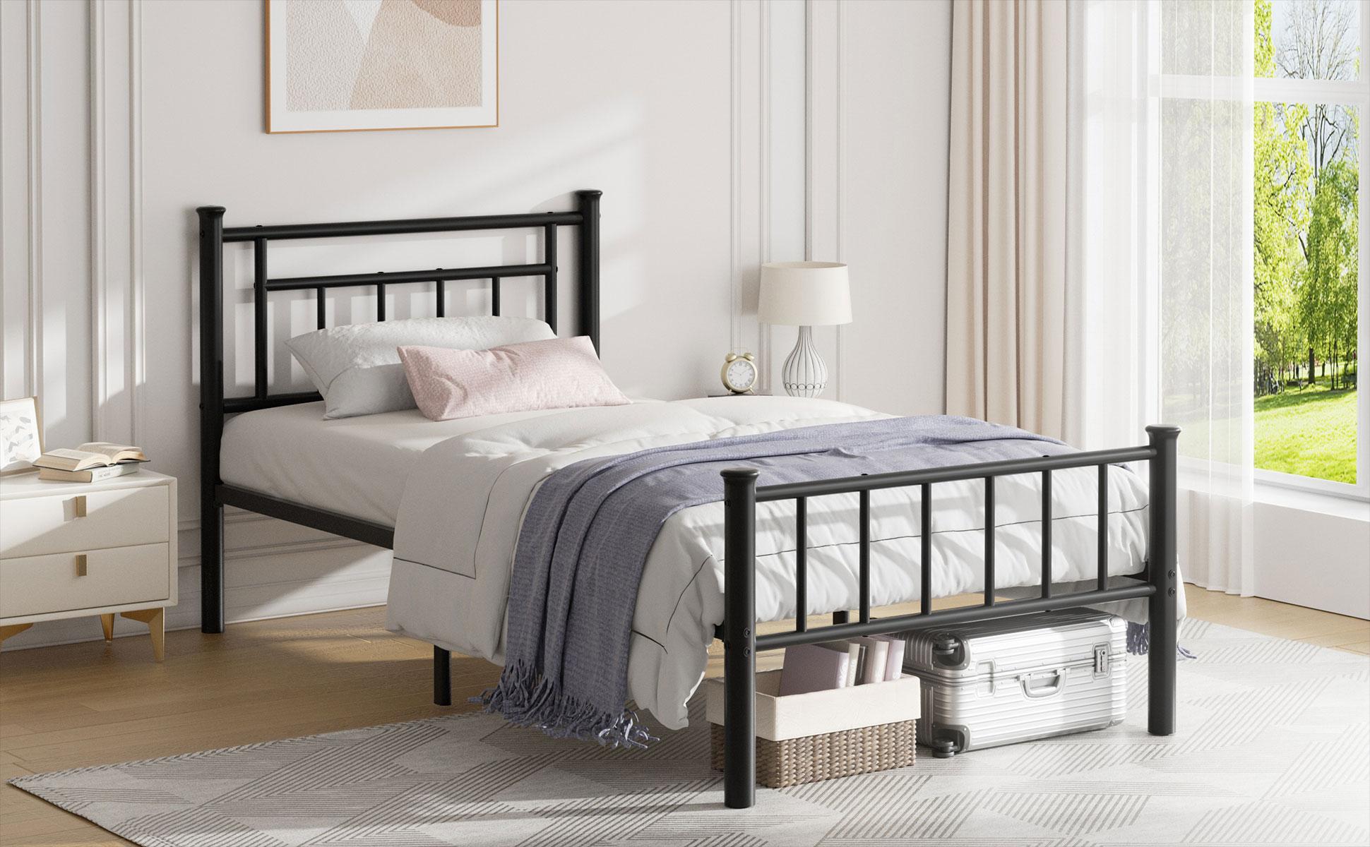 Walsunny Platform Minimalist Bed Frame with Classic Design Headboard and Footboard, Strong Metal Slat Support & Underbed Storage Space, Black Queen Size Walsunny Platform Minimalist Bed Frame with Classic Design Headboard and Footboard, Strong Metal Slat Support & Underbed Storage Space, Black Queen Size