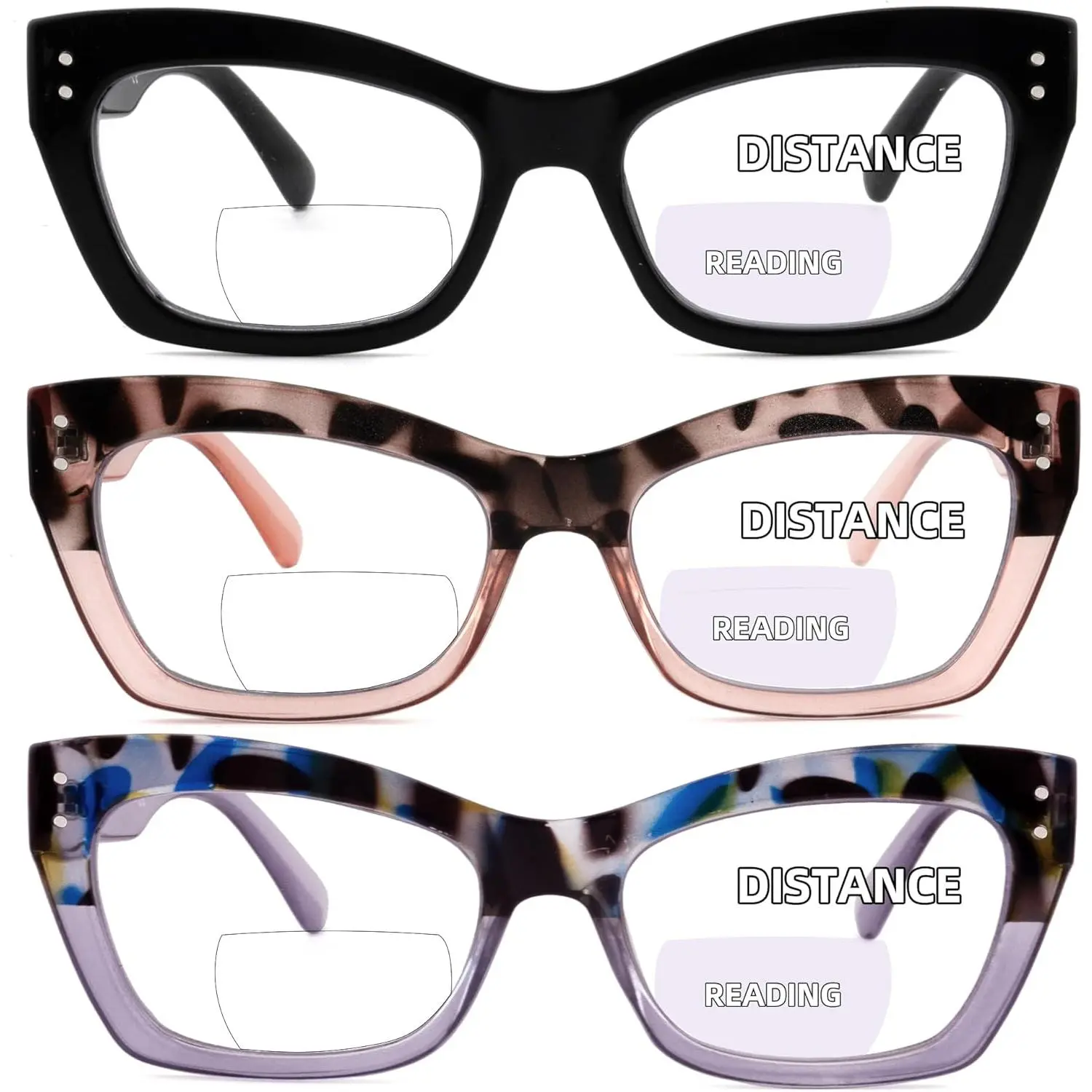 3 Pack Oprah Bifocal Reading Glasses for Women Fashion Clear Top Bi-focal Readers Full Lenses Dual Focal Eyeglasses