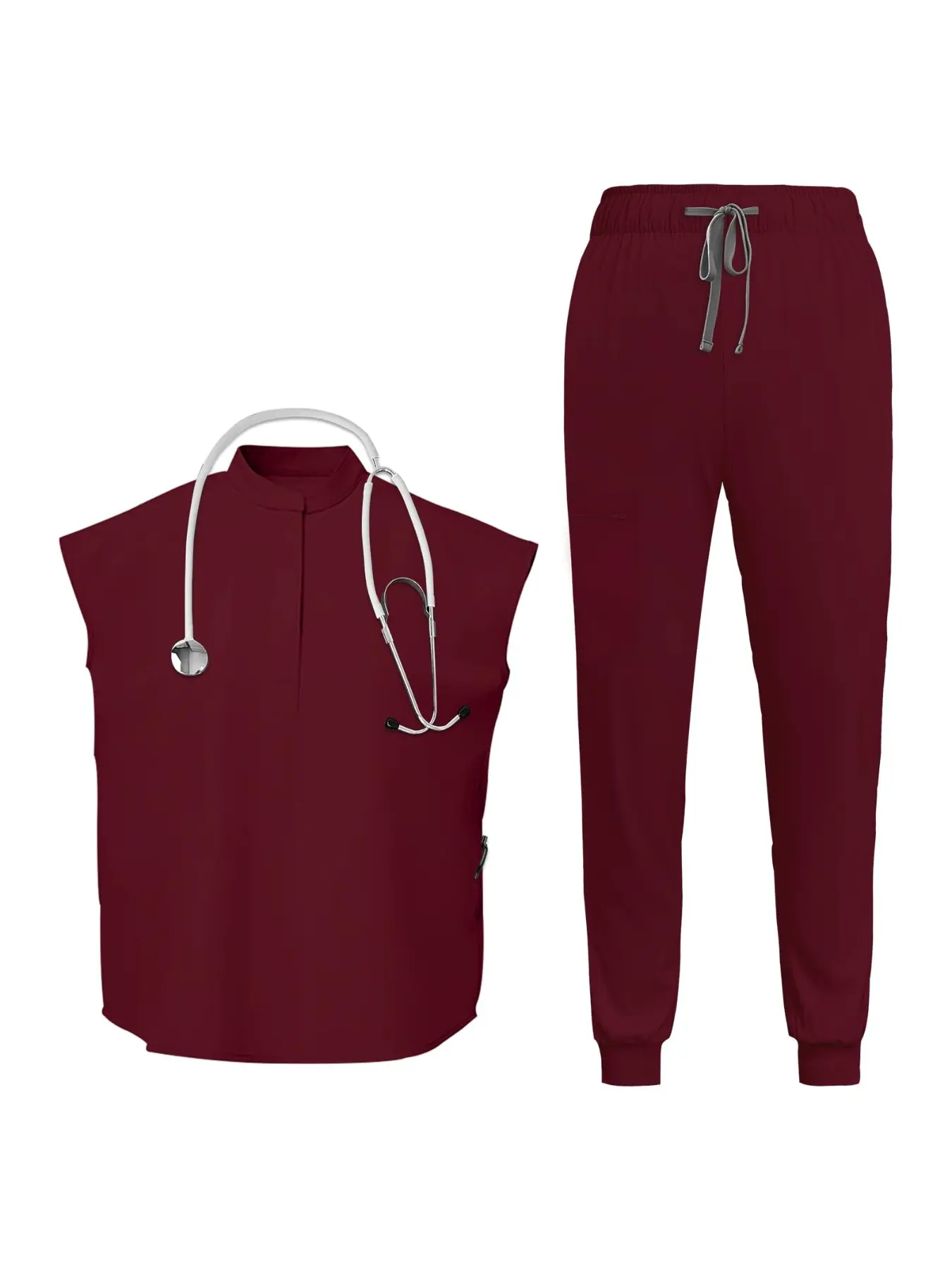 Scrubs Set for Women, Medical Workwear Uniforms, Slim Stretch Top & Jogger Pants with Multi-Pocket, Elastic Waistband