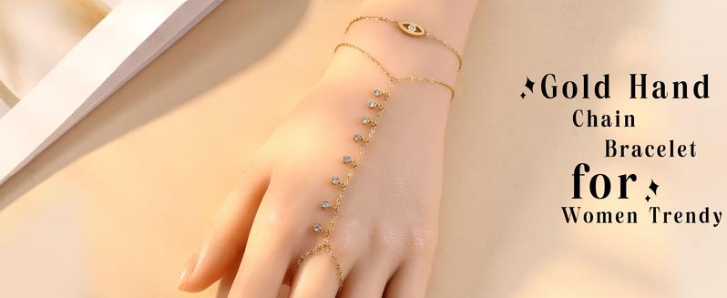 ORAZIO Gold Hand Chain Bracelet for Women Trendy, Dainty 14K Gold Ring Bracelet Hand Chain Finger Ring Stackable Link Bracelets Hand Jewelry Chains for Women Adjustable Waterproof