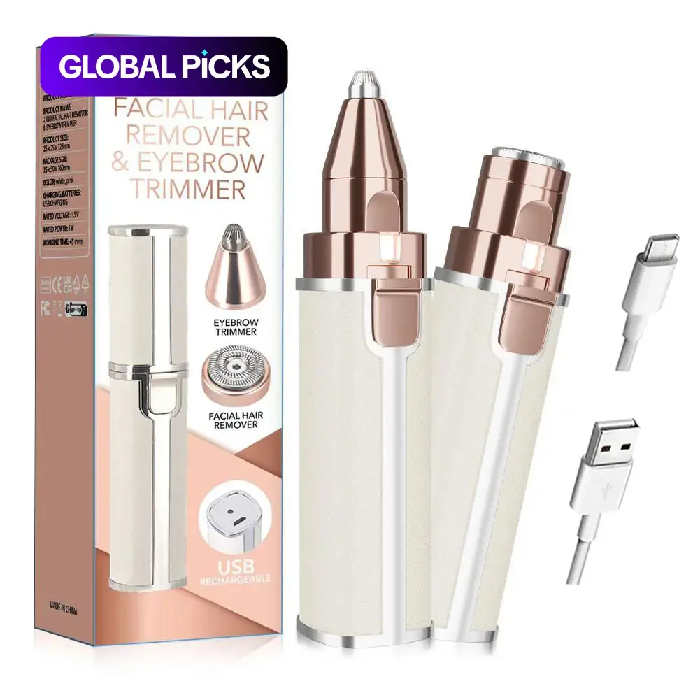 Electric Eyebrow Trimmer Set, 1 Set Portable 2-in-1 Facial Hair Remover with LED Light for Lip and Body Hair Care Eyebrow Shaper Set #GLOBAL PICKS