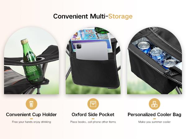 PHIVILLA Oversized Camping Folding Chair with Cooler Bag Support, 450 LBS Steel Frame, Collapsible, Portable for Lawn Outdoor Use