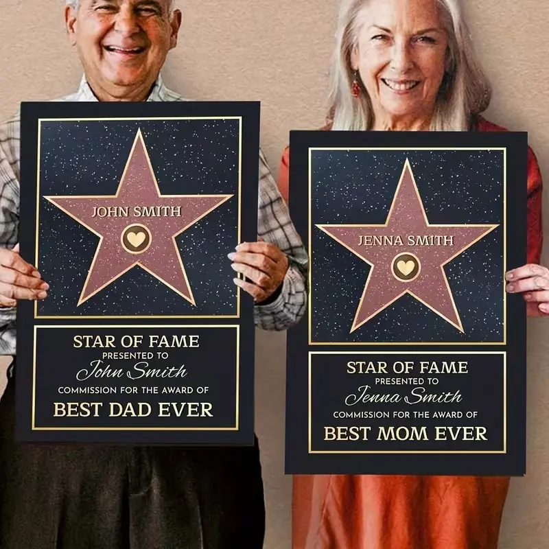 2D Flat, 2D Flat Framed Personalized Canvas Wall Art- Star Of Fame Personalized Canvas, Unique Gift for Mom Dad Family, Family Memories Exclusive Wall Decor Art- Suitable for Living Room Bedroom Decoration, Exquisite Gift, Halloween, Christmas Gift father
