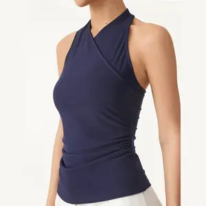 OGL Ultrasoft Surplice Sleeveless Top - Navy Blue Halter Neck Design for Comfort and Style