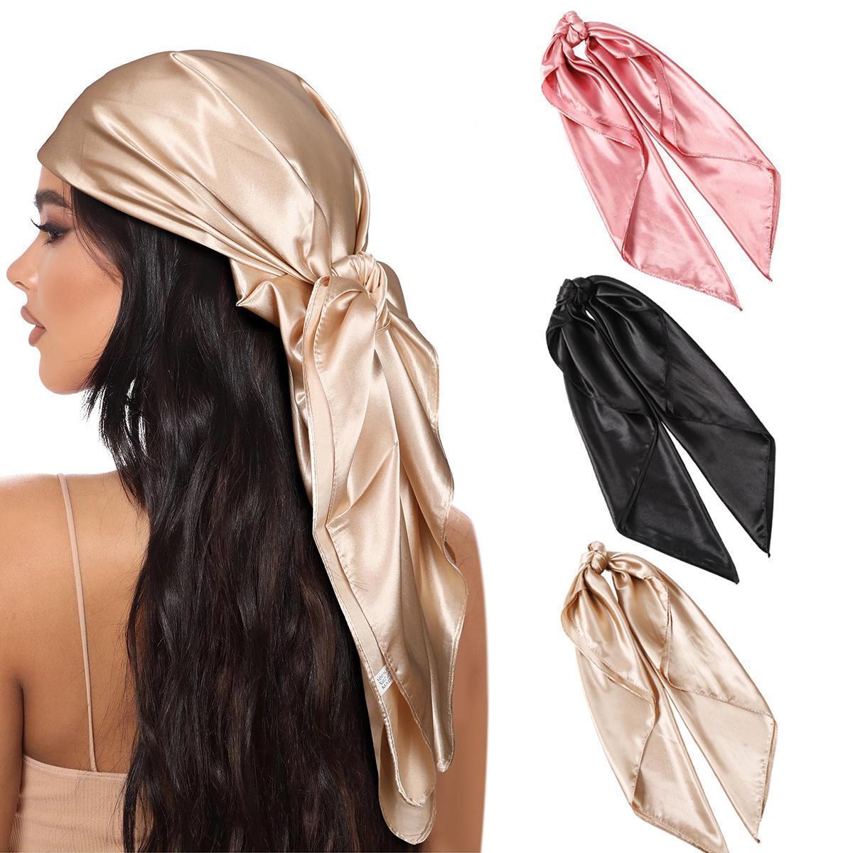 AWAYTR 3PCS 35” Large Square Head Scarf Fashion Hair Scarves Bandana Scarf Headscarf Women's Silk Feeling Scarf Head Wrap