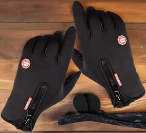 Cozy Warmth, Touchscreen Winter Gloves - Warm Fleece-Lined, Windproof with Zipper Closure, Non-Slip Grip for Outdoor Sports & Activities, Black