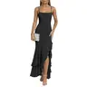 Kaximil Women's Polyester Sexy Ruched Mesh Maxi Dress - Square Neck, Spaghetti Straps, High Slit Ruffle Hem, Mermaid Cut, Leg-Lengthening, Standard US Sizes, Classy Prom Dress for Wedding Guest & Cocktail Events, Dresses For Women