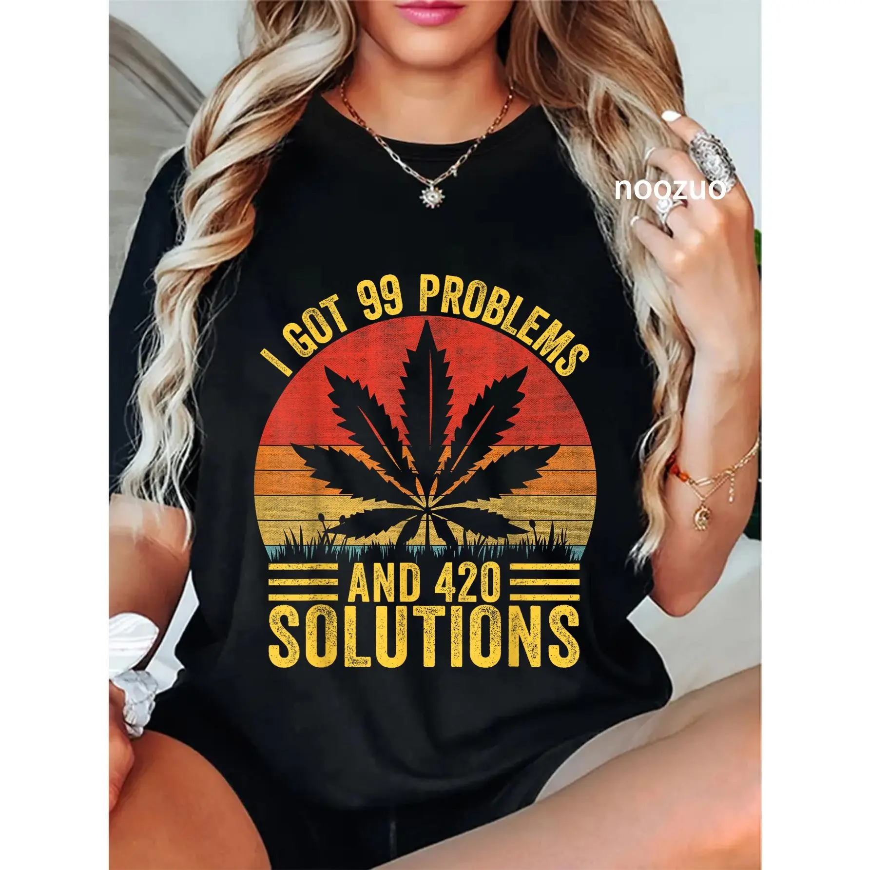 100% Cotton I Got 99 Problems And 420 Solutions Marijuana Cannabis Weed T-Shirt