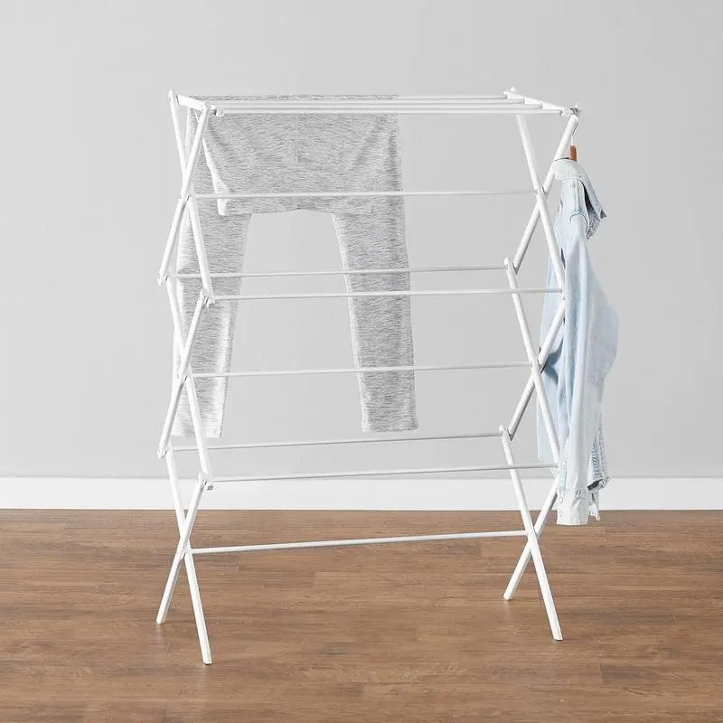 Foldable Portable Laundry Rack for Air Drying Clothing Indoor Outdoor Use White Chrome Heavy Duty Compact Easy to Move Efficient Air Drying Home Use#Summervibes，homeessentials